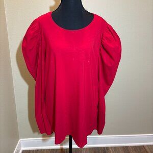 Chico's Red Round Neck Top Leg-O-Mutton Sleeves